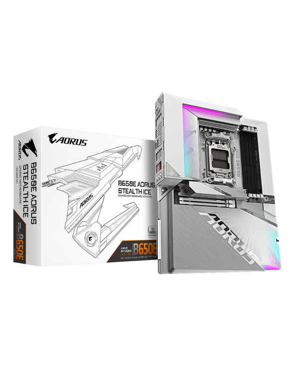 GIGABYTE B650E AORUS STEALTH ICE Carte mère - AMD Ryzen série 9000, VRM 12+2+2 phases, jusqu'à 8000 MHz DDR5 (OC), 1xPCIe 5.0 + 