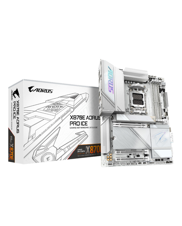 GIGABYTE X870E AORUS PRO ICE Carte Mère - Prend en charge les processeurs AMD Ryzen 9000, 16+2+2 Phases VRM Digital, jusqu'à 800