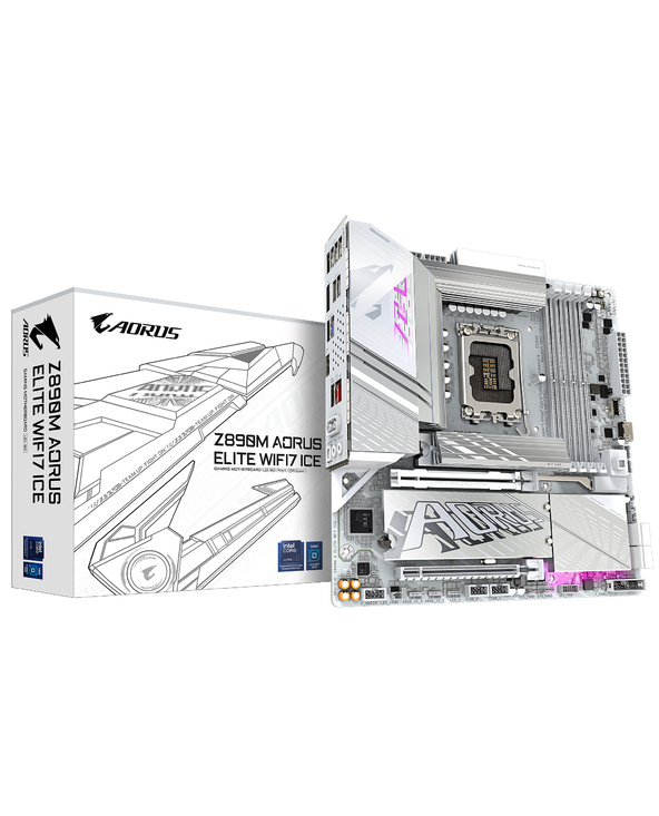 GIGABYTE Carte mère Z890M AORUS ELITE WIFI7 ICE - Prend en charge les processeurs Intel Core Ultra (Série 2), VRM à 12+1+2 phase
