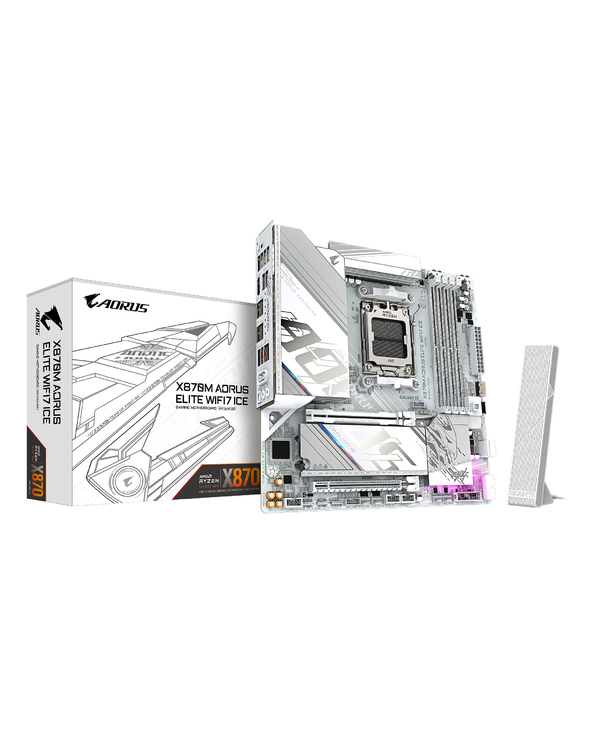 GIGABYTE X870M AORUS ELITE WIFI7 ICE Carte Mère – Compatible avec processeurs AMD Ryzen 9000 VRM numérique 14+2+2 phases jusqu - vue 1
