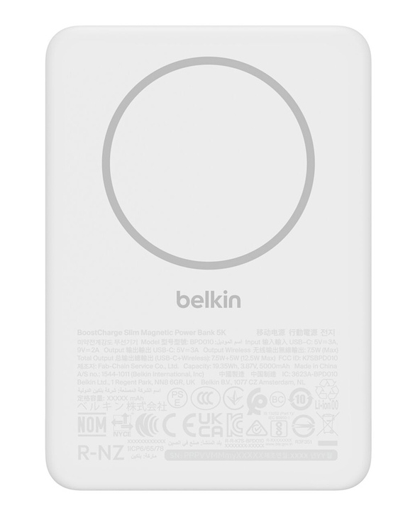 Belkin BPD010hqWH 5000 mAh Recharge sans fil Blanc