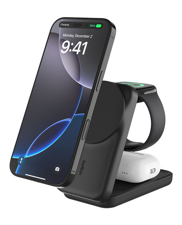 Belkin Qi2 Fitness tracker, Casques, Smartphone, Smartwatch Noir USB Recharge sans fil Charge rapide Intérieure