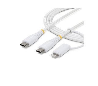StarTech.com Câble de Recharge USB-C Robuste 2 en 1 de 1m avec Adaptateur Lightning, 30W/60W (3A), Certifié Apple MFi, Câble de 