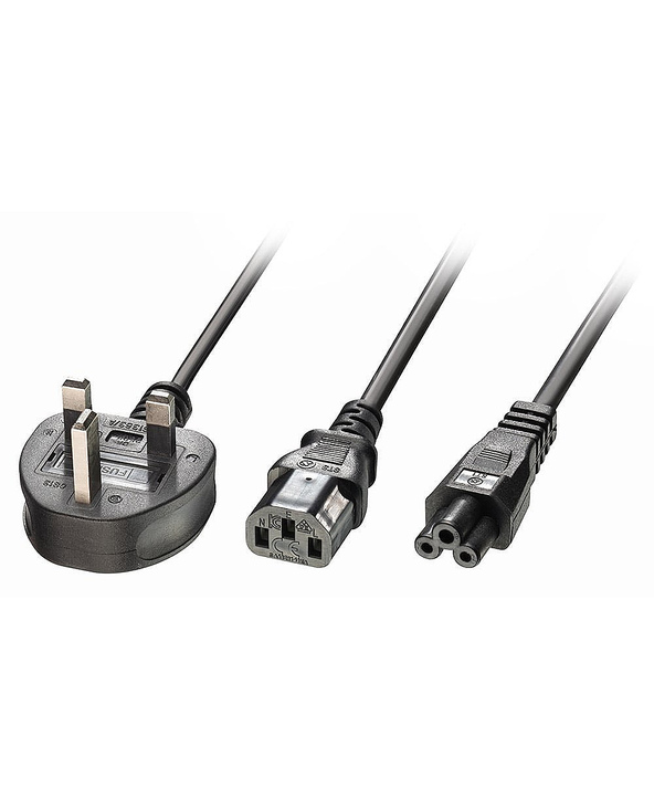 Lindy Câble secteur UK 3 broches vers 1x C13 & 1x C5, 2.5m