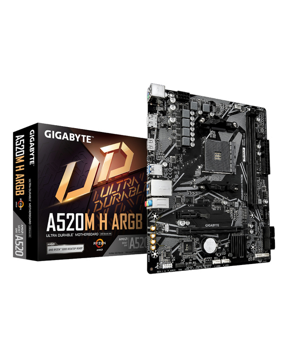 GIGABYTE A520M H ARGB Carte Mère – Compatible avec processeurs AMD Ryzen Série 5000, jusqu’à 5100 MHz DDR4 (OC), M.2 PCIe 3.0 x4