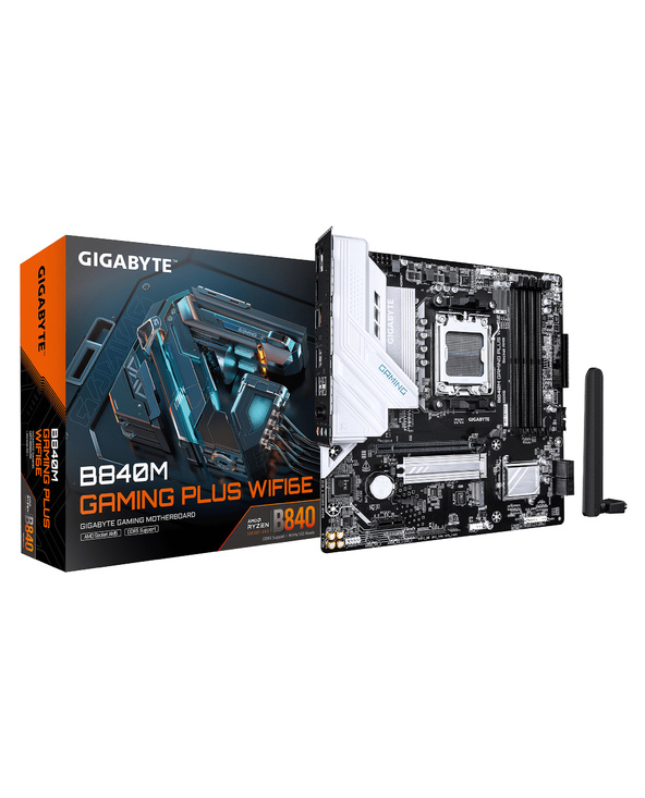 GIGABYTE B840M GAMING PLUS WIFI6E Carte Mère – Processeurs AMD Ryzen 9000, VRM 8+2+2 phases, jusqu’à 8200 MHz DDR5 (O.C.), 2× M.