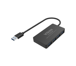 Vision TC-USBHUB4P hub & concentrateur USB 3.2 Gen 1 (3.1 Gen 1) Type-A 5 Mbit/s Noir