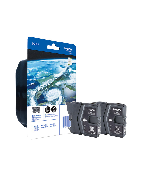 Brother Pack de deux cartouches d'encre LC985BKBP2 originales – Noir.