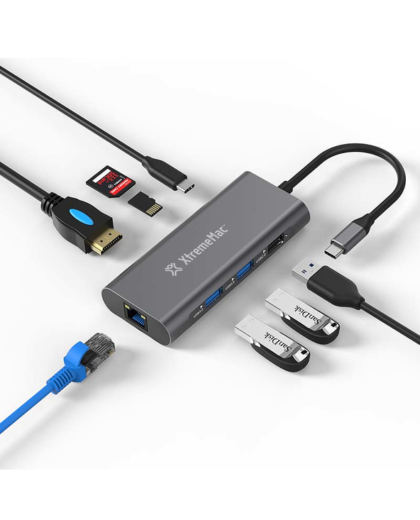 XtremeMac XWH-HUB8-13 hub & concentrateur USB Type-C 40000 Mbit/s Gris