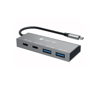 Techly IUSB32C-HUB4AC2 station d'accueil Avec fil USB 3.2 Gen 1 (3.1 Gen 1) Type-C Argent
