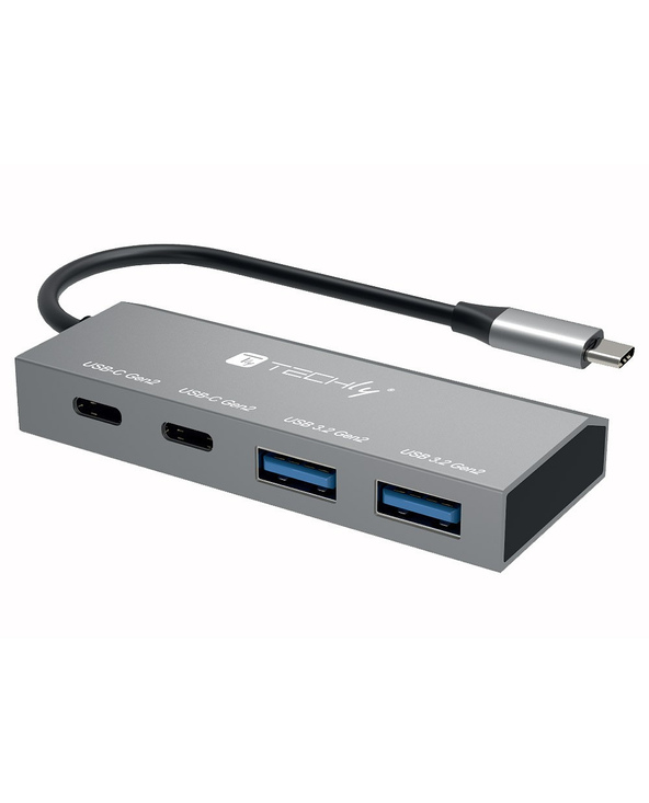 Techly IUSB32C-HUB4AC2 station d'accueil Avec fil USB 3.2 Gen 1 (3.1 Gen 1) Type-C Argent
