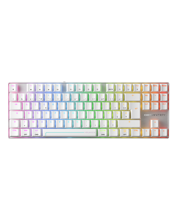 CHERRY MX 8.2 Pro TMR Wireless clavier Gaming USB + RF Wireless + Bluetooth AZERTY Français Argent, Blanc