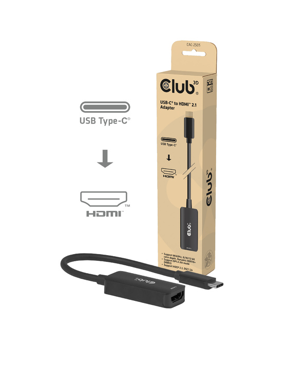 CLUB3D CAC-2505 câble vidéo et adaptateur 0,12 m USB Type-C HDMI + USB Noir