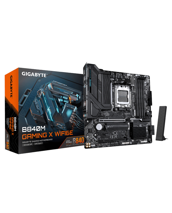 GIGABYTE B840M GAMING X WIFI6E Carte Mère – Processeurs AMD Ryzen 9000, VRM 8+2+2 phases, jusqu’à 8200 MHz DDR5 (O.C.), 2× M.2 P