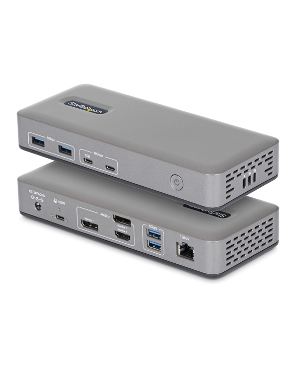StarTech.com Station d'Accueil USB-C pour Trois Écrans, DisplayPort / HDMI, 4K 60Hz, Recharge d'Ordinateur Portable 100W, 1 GbE,