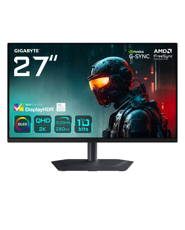 GIGABYTE MO27Q2A MONITEUR DE JEU OLED 2K QHD 27" - 2560 X 1440, 280HZ, 0,03MS, 250 CD/M², FREESYNC PREMIUM PRO, DISPLAYHDR TRUE 