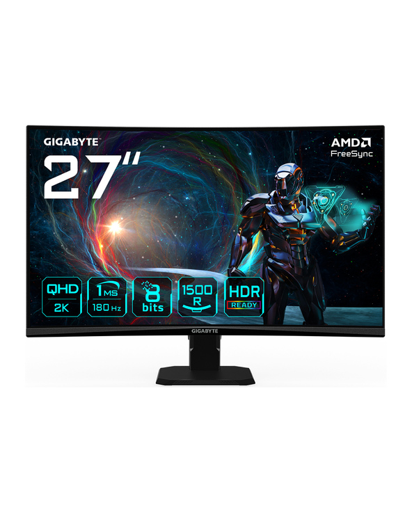 GIGABYTE GS27QCA 27" MONITEUR GAMING INCURVÉ QHD - 2560 X 1440, 180HZ, 1MS, 250 CD/M², FREESYNC, HDR READY, HDMI 2.0, DISPLAYPOR