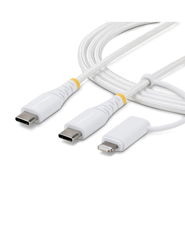 StarTech.com Câble de Recharge USB-C Robuste 2 en 1 de 2m avec Adaptateur Lightning, 30W/60W (3A), Certifié Apple MFi, Câble de 