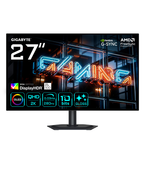 GIGABYTE MO27Q28GR MONITEUR GAMING WOLED BRILLANT 27” QHD - 2560 X 1440, 280HZ, 0.03MS, 335 CD/M², DISPLAY HDR TRUE BLACK 500, H