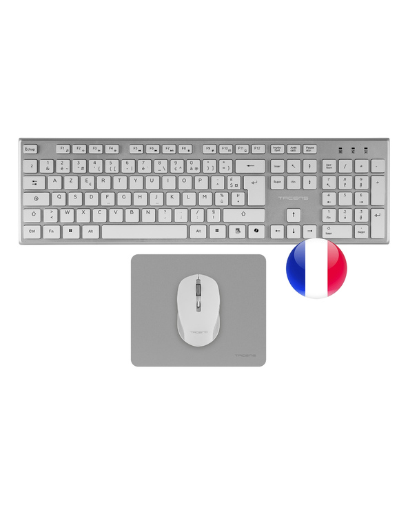 Tacens 6ZENITHWFR clavier Souris incluse maison/bureau RF sans fil AZERTY Français Argent, Blanc