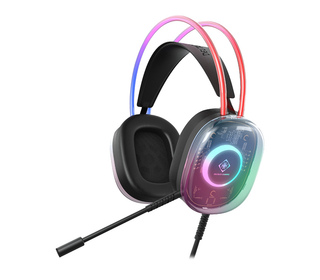 Deltaco Gaming GAM-186 casque Avec fil Arceau USB Type-A Noir, Transparent