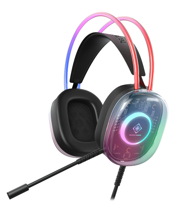 Deltaco Gaming GAM-186 casque Avec fil Arceau USB Type-A Noir, Transparent