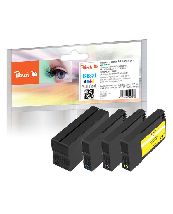 Peach PI300-1005 cartouche d'encre 4 pièce(s) Compatible Rendement élevé (XL) Noir, Cyan, Magenta, Jaune