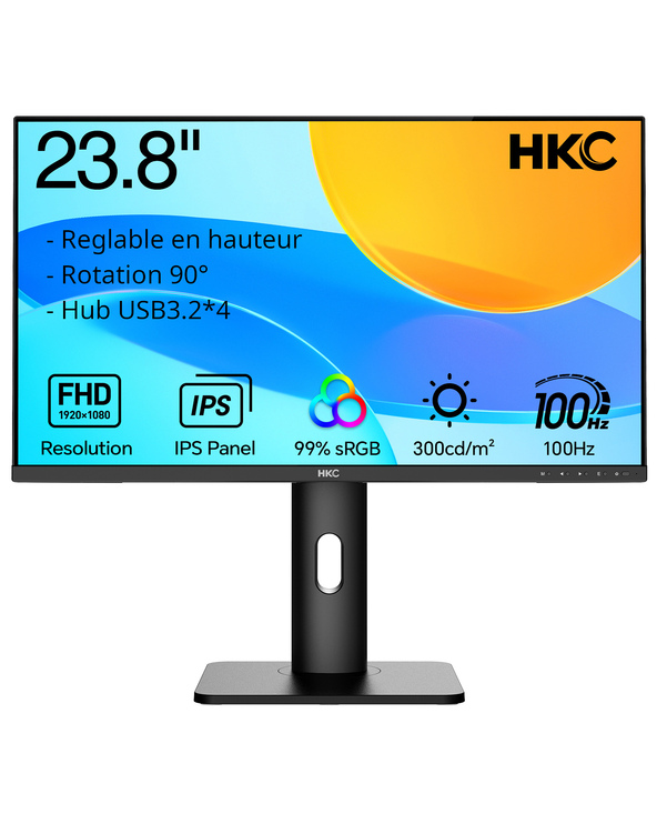 MCL MONITEUR 23,8" IPS QHD, VGA + HDMI DP AUDIO 4 * 3.2 SPK 23.8" LCD Full HD 5 ms Noir