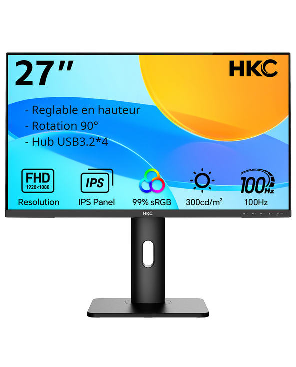 MCL MONITEUR 27" IPS FULL HD, VGA + HDMI DP AUDIO 4 * USB 3.2 SPK LCD Full HD 5 ms Noir