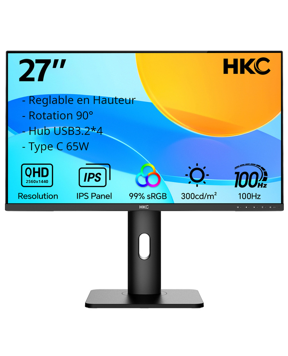 MCL MONITEUR 27" IPS QHD, HDMI + DP AUDIO TYPE C USB 3.2 SPK LCD 2K 5 ms Noir