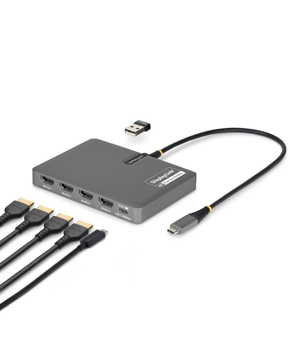 StarTech.com QUAD-USB-HDMI-ADAPT station d'accueil Avec fil USB 3.2 Gen 1 (3.1 Gen 1) Type-C Gris