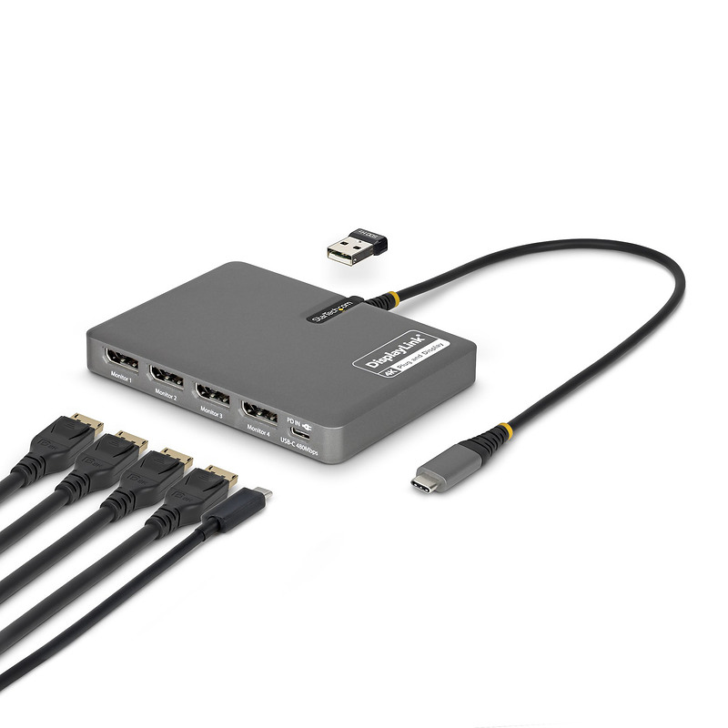 StarTech.com QUAD-USB-DP-ADAPT station d'accueil Avec fil USB 3.2 Gen 1 (3.1 Gen 1) Type-C Gris