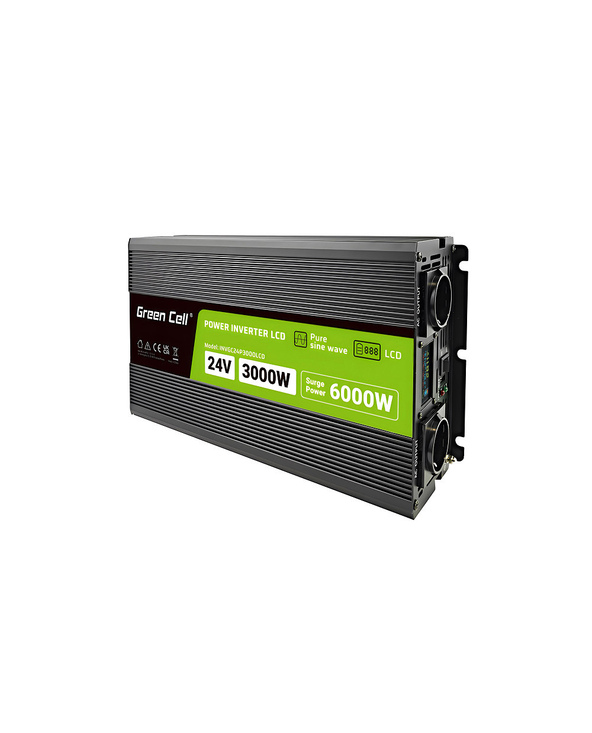Green Cell Przetwornica napicia PowerInverter LCD 24 V 3000W/60000W Przetwornica samochodowa z wywietlaczem - czysty sinus adapt