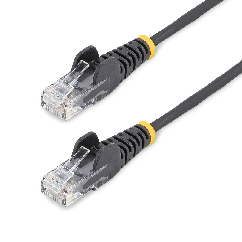 StarTech.com Câble Ethernet CAT6 Noir Fin de 15m, Sans Accroc, 100W PoE, UTP, LSZH, Fil de Cuivre Pur 28AWG, Cordon Patch Réseau