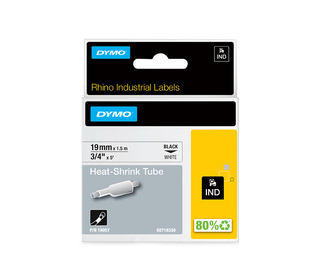 DYMO Rhino Industrielles étiquettes pour gaine thermo-rétractable | 19 mmx1,5 m | impression en noir sur fond blanc | autocollan