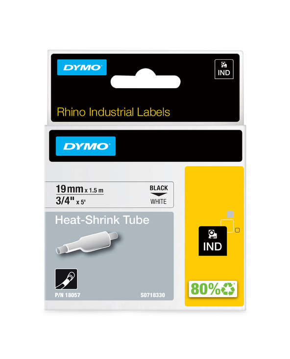 DYMO Rhino Industrielles étiquettes pour gaine thermo-rétractable | 19 mmx1,5 m | impression en noir sur fond blanc | autocollan