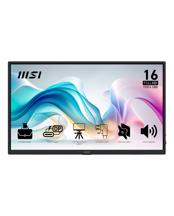MSI PRO MP165DE E6 téléviseur et moniteur portables Moniteur portable Noir 39,6 cm (15.6") LED 1920x1080 pixels