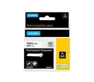 DYMO Rhino étiquettes industrielles autocollantes en polyester | 19 mmx3,5 m | impression en noir sur fond transparent