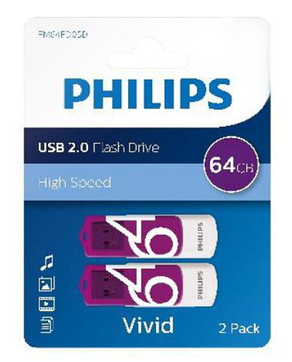 Philips FM64FD05D lecteur USB flash 64 Go USB Type-A 2.0 Violet, Blanc