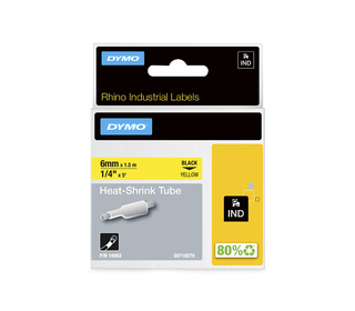 DYMO Rhino gaines thermorétractables industrielles | 6 mmx1,5 m | Impression en noir sur fond jaune | pour étiqueteuses Rhino