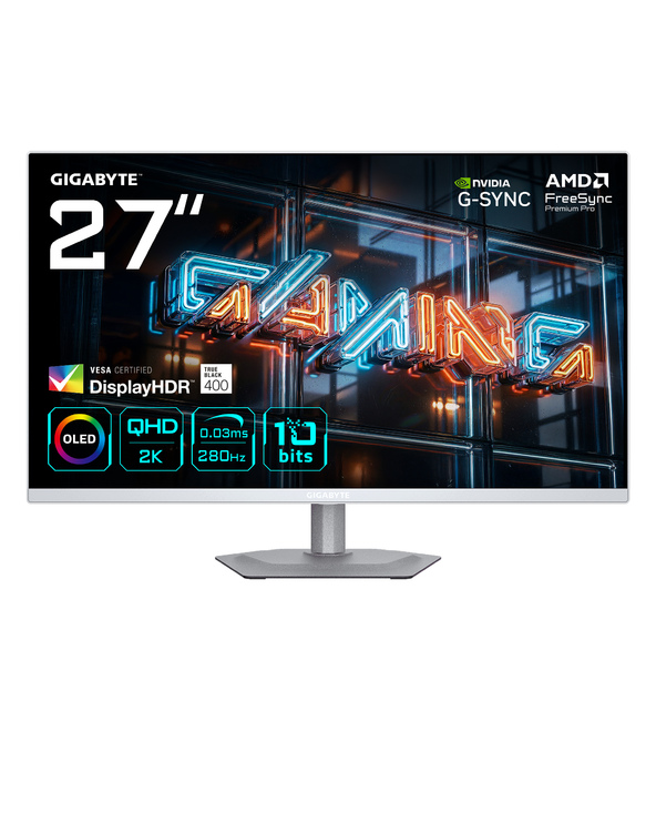 GIGABYTE MO27Q2A ICE 27” OLED 2K QHD GAMING MONITOR - 2560 X 1440, 280HZ, 0.03MS, 250 CD/M², FREESYNC PREMIUM PRO, DISPLAYHDR TR