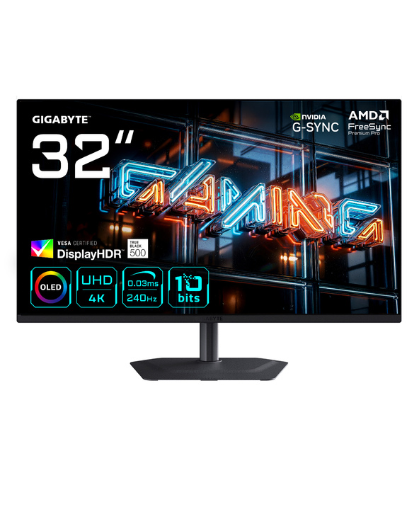 GIGABYTE MO32U24 MONITEUR GAMING OLED 32” 4K UHD - 3840 X 2160, 240HZ, 0.03MS, 300 CD/M², G-SYNC COMPATIBLE, FREESYNC PREMIUM PR