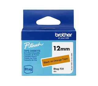 Brother BTAG-T31 – Ruban adhésif noir sur orange, 12 mm de large, non laminé