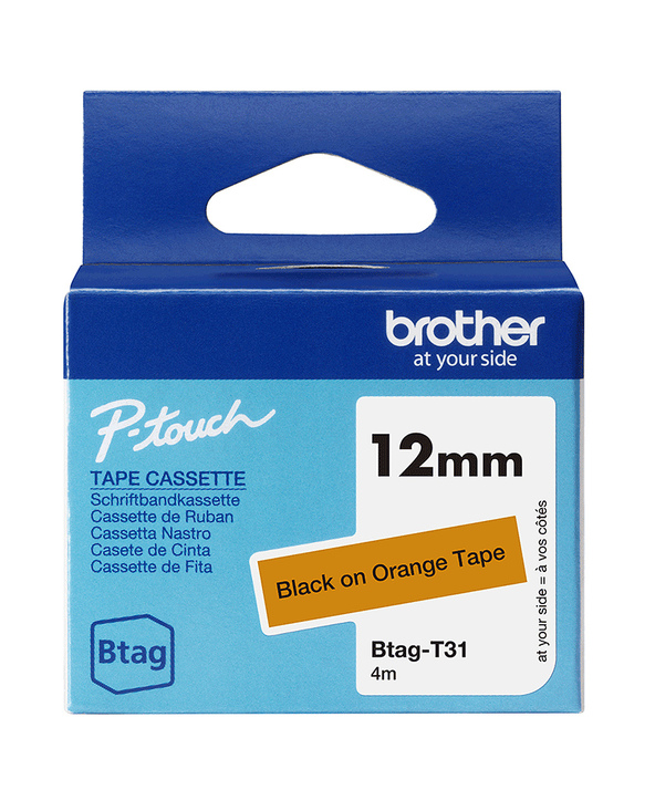 Brother BTAG-T31 – Ruban adhésif noir sur orange, 12 mm de large, non laminé