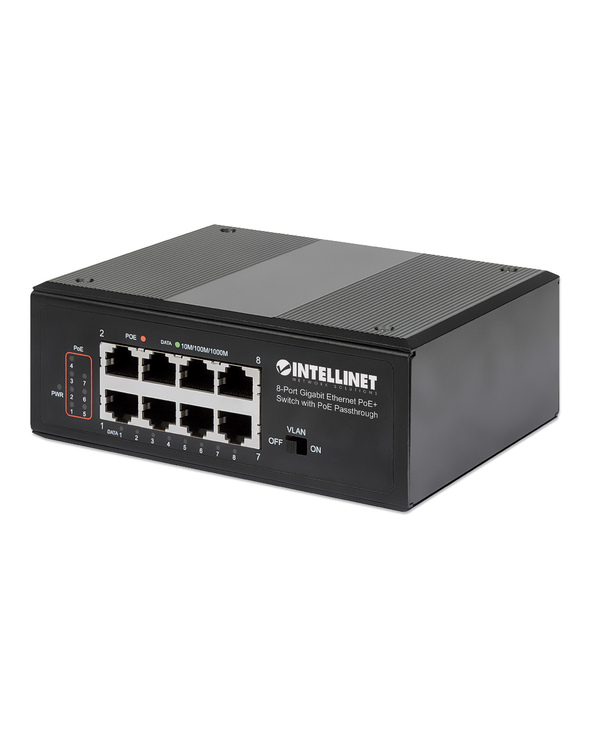 Intellinet Commutateur réseau (switch) industriel Gigabit Ethernet PoE+ 8 ports avec passthrough PoE, 1 port PD PoE 95 W, 7 port