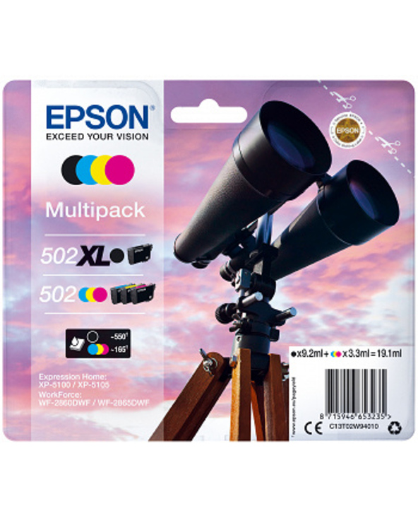 Epson 502 XL cartouche d'encre 4 pièce(s) Original Rendement élevé (XL) Noir, Bleu, Magenta, Jaune