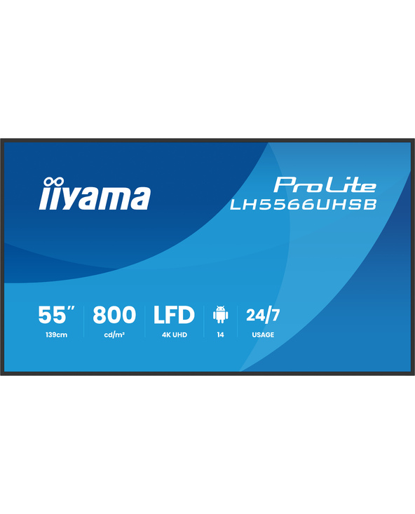 iiyama LH5566UHSB-B1AG Écran d'affichage dynamique Écran plat de signalisation numérique 139,7 cm (55") LCD Wifi 800 cd/m² 4K Ul