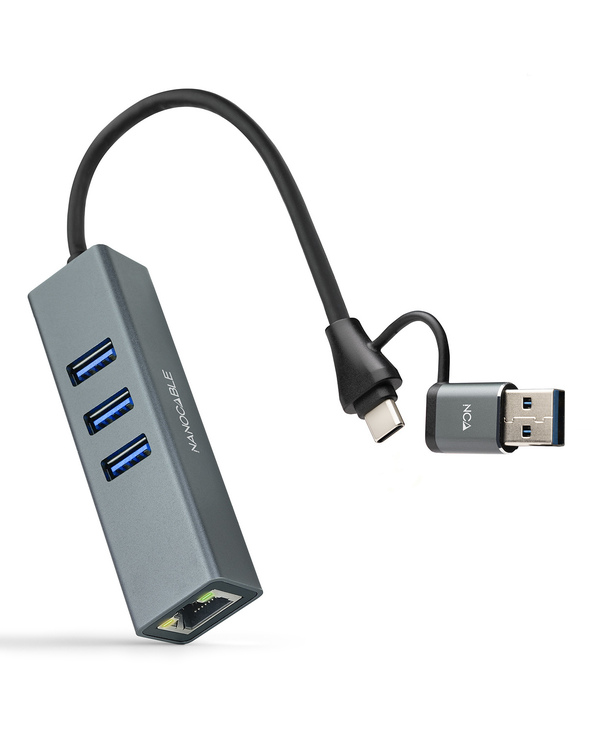 Nanocable Convertisseur USB-C+USB-A/M 3.0 vers Ethernet + 3xUSB-A 3.0