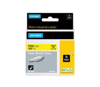 DYMO Rhino gaines thermorétractables industrielles | 9 mmx1,5 m | Impression en noir sur fond jaune | pour étiqueteuses Rhino