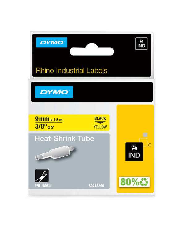 DYMO Rhino gaines thermorétractables industrielles | 9 mmx1,5 m | Impression en noir sur fond jaune | pour étiqueteuses Rhino